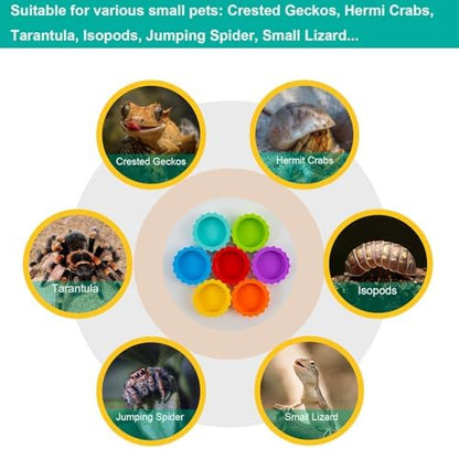 7 Pack Crested Gecko Food and Water Bowl, Eudimysx Reusable Small Reptile Feeding Dish, Gecko Tank Accessories for Hermit Crab, Tarantula, Isopods, Snails and Lizard, Silicone Easy Clean & 7 Colors