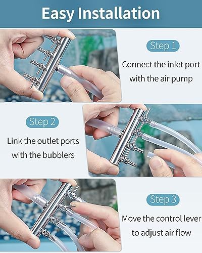 Pawfly Aquarium Air Flow Control Lever Valve 4-Way Fish Tank Air Valve for Air Pump Chromium Copper Manifold Multi-Port Air Flow Splitter for 3/16" ID & 3/8" OD Airline Tubing