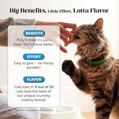 Cat Skin & Coat Supplement Crunchy Creamy Chews - Salmon Oil for Cats Omega 3 Itchy Dry Skin Relief - Feline Shedding Control - Biotin Vitamins for Indoor Cats Shiny Soft Coat (30-Day Supply)
