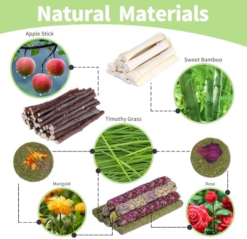 50-60 Pcs Rabbit Chew Toys, Guinea Pig, Hamster, Bunny Chew Toys, Sweet Bamboo, Apple Stick, Timothy Stick, Prevent Teeth Overgrowth, Clean Teeth