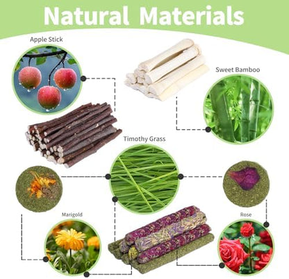 50-60 Pcs Rabbit Chew Toys, Guinea Pig, Hamster, Bunny Chew Toys, Sweet Bamboo, Apple Stick, Timothy Stick, Prevent Teeth Overgrowth, Clean Teeth
