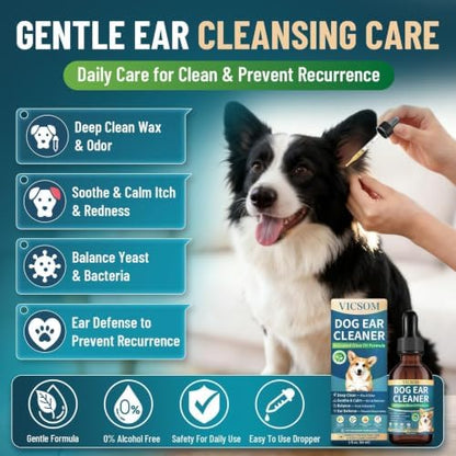VICSOM Dog Ear Cleaner, Ear Drops for Dogs with Ozonated Olive Oil, 60 mL