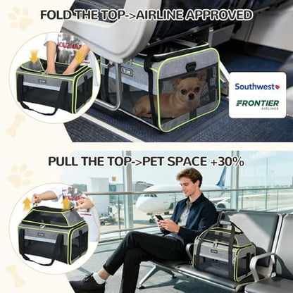 Lekereise Top-Expandable Pet Carrier 18x13x9.5 Inch Southwest Frontier Airline Approved Soft Sided Underseat to 15lbs Travel Carriers for Small Cats Dogs with Locking Safety Zippers Anti-Scratch Mesh