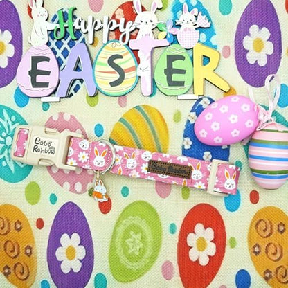 Easter Dog Collar-Cute Rabbit Adjustable Pet Collar Soft Pink Holiday Puppy Collar Comfortable Cotton Necklace Gift for X-Small Dogs