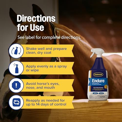 Farnam Endure Fly Spray for Horses, Long-Lasting Fly Repellent, 32 oz Spray