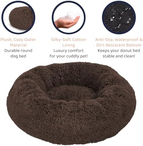 Calming Donut Dog Bed for Small Dogs, Round Dog Bed for Medium & Large Dogs