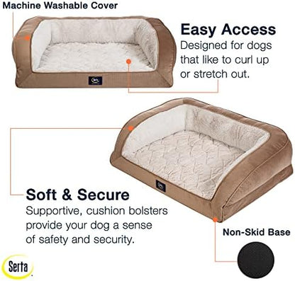 Serta Orthopedic Quilted Couch Dog Bed for Pets – Desert Sand (Large)