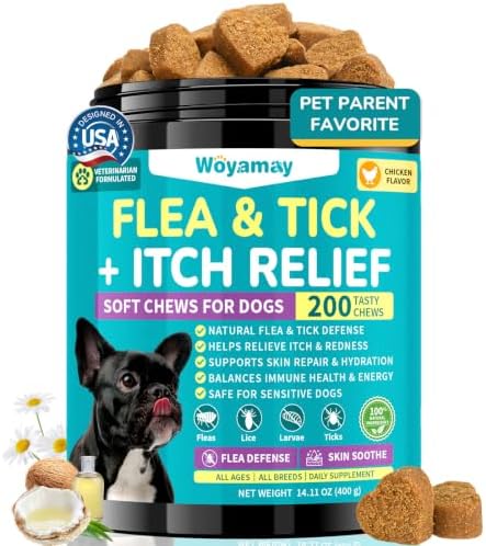Woyamay Flea and Tick Prevention for Dogs, Flea & Tick + Itch Relief Chews
