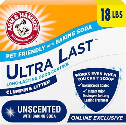 ARM & Hammer Ultra Last Clumping Cat Litter, Unscented, MultiCat, 18 Lbs