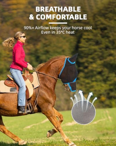 Hilltown Horse Fly Mask with Ears and Nose Cover - Pony, Blue
