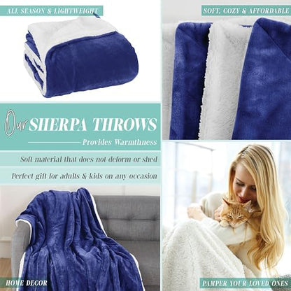 Elegant Comfort Reversible and Ultra-Plush Flannel Fleece Sherpa Throw- Lightweight Soft and Cozy- All Season Decorative Throw, Perfect for Lounging, 50 x 60 inches, Royal Blue