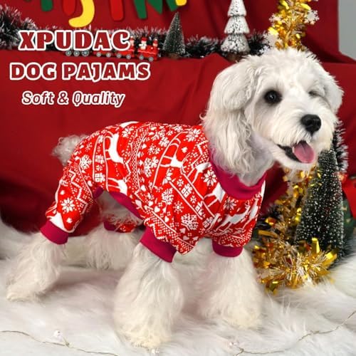 XPUDAC 4 Pack Christmas Dog Pajamas Santa Pet Clothes for Small Dogs, S