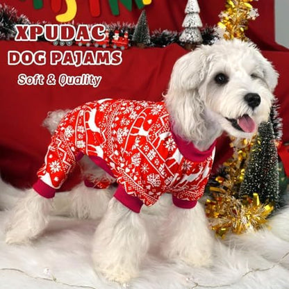 XPUDAC 4 Pack Christmas Dog Pajamas Santa Pet Clothes for Small Dogs, S