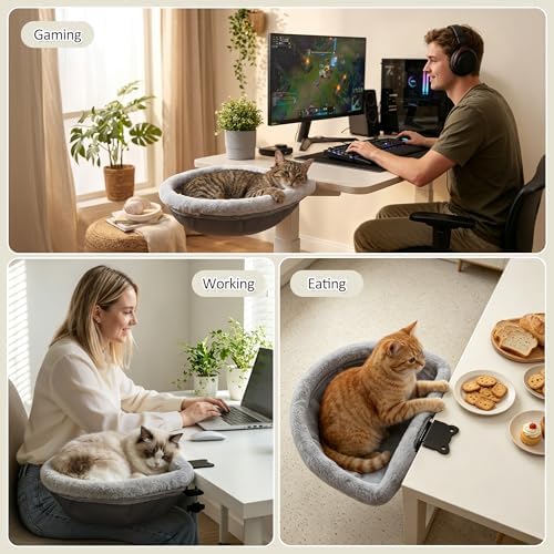 Cat Desk Bed, Desk Mounted Cat Hammock with Steel Clamp