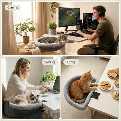 Cat Desk Bed, Desk Mounted Cat Hammock with Steel Clamp