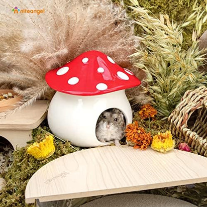 Niteangel Ceramic Hamster Habitat Hideout: Mushroom-Shaped & Non-Chewable