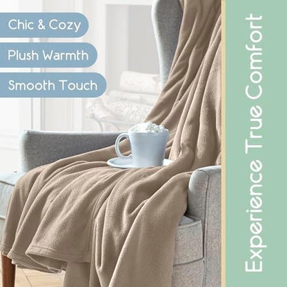 Full/Queen Size Microfleece Blanket | Fleece Bed Blanket | All-Season Comfort | Supersoft Lightweight | Plush Throw Blanket for Bed Couch or Sofa | Pet-Friendly | Nutmeg