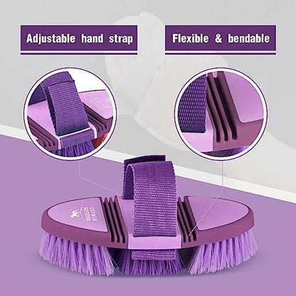 Harrison Howard Flexible Finish Horse Grooming Brush - Bendable, Comfortable Hold, Purple