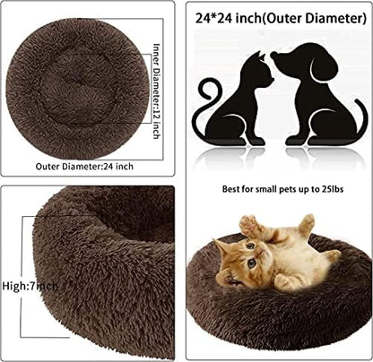 Nisrada Dog Bed for Small Medium Large Dogs, 24 inch Calming Dogs Bed, Washable-Round Cozy Soft Pet Bed for Puppy and Kitten with Slip-Resistant Bottom