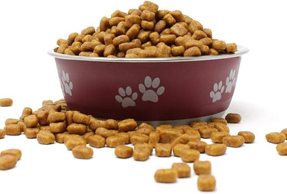 Food Bowl & Water Bowl for Dogs & Cats | Designer Series: Paw Print Detail, Stainless Steel & Maroon, 13 oz (FPP-Maroon S)