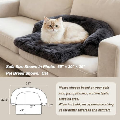 Calming Dog Bed Fluffy Plush Dog Mat for Furniture Protector with Removable Washable Cover for Large Medium Small Dogs and Cats (XS(31“x23.5”x5“), Dark Grey)
