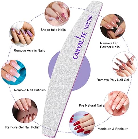 Canvalite 10 PCS Nail File Professional Nail Files Reusable Double Sided Emery Board(100/180 Grit) Nail Styling Tools for Home and Salon Use Christmas Gifts for Women