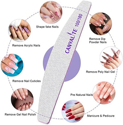 Canvalite 10 PCS Nail File Professional Nail Files Reusable Double Sided Emery Board(100/180 Grit) Nail Styling Tools for Home and Salon Use Christmas Gifts for Women