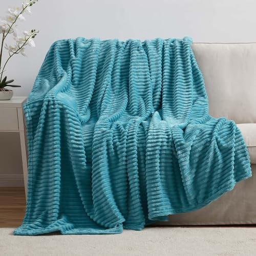Nestl Blue Throw Blanket for Couch - Cozy Warm Fuzzy Blankets for Women, Plush Small Fleece Throws for Girls - Teal Blue, 50 x 60 Inches