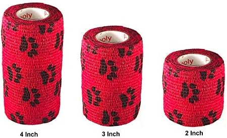 2 Pack Premium Vet Wrap - Self Adhesive Bandage Wrap & Athletic Tape - 4" x 5 Yards Elastic & Self-Sticking Cohesive Bandage for Pets, Sports, Wrists & Ankles - Red with Paws by Prairie Horse Supply