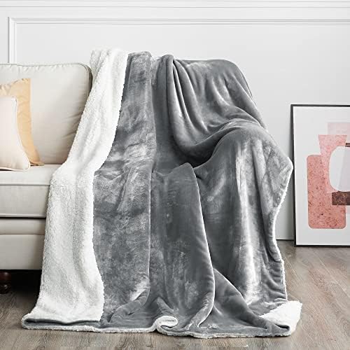 NICETOWN Throws and Blankets for Sofa Sherpa Fleece Plush Soft Cozy Velvet Flannel Throw Blanket for Living Room/Bedroom, Warm Lightweight Reversible Blanket for Bed(Light Grey, 60"x 80")