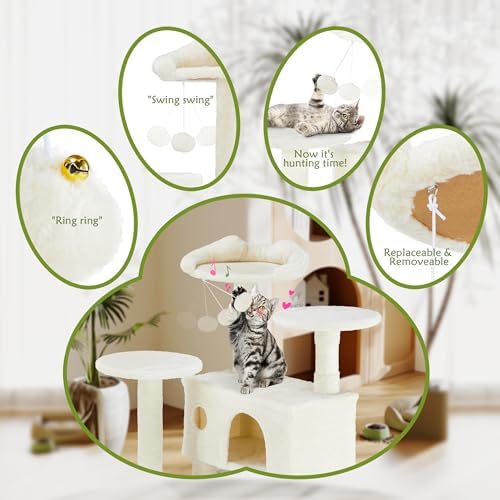 54 Inches Cat Tower Condo Furniture, Cat Tree Tower for Indoor Cats, Cozy Hammock and Sisal Scratching Posts, Multi-Level Durable Cat Scratch Post for Kittens Pet House Play, Detachable, Beige