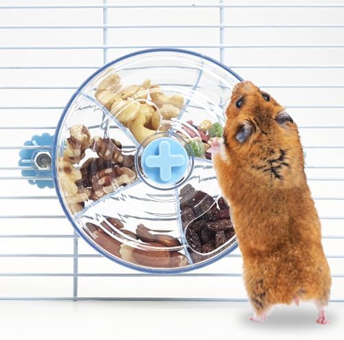 VCEPJH Rat Foraging Toy Interactive Slow Feeder with Transparent Rotating Treat Dispenser Wheel for Enrichment Activities Pet Rat Cage Accessories Ideal for Syrian Hamster Gerbil Mice (Blue)