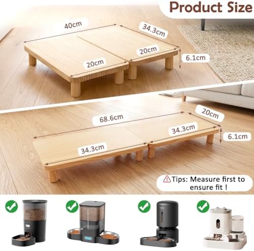 SZEE 2-Pack Cat Food Stand, Elevated Pine Wood Cat Feeder Stand for 2 Cats