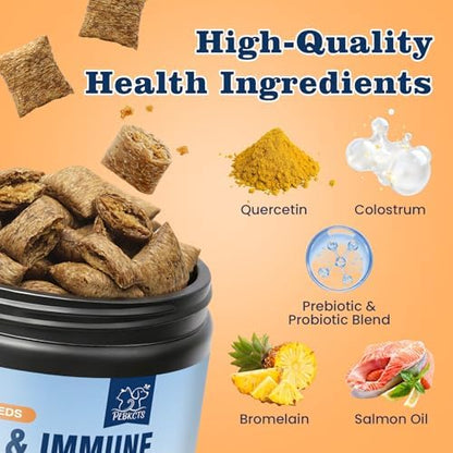 Dog Allergy Chews-120 Crunchy & Creamy Chews, anti-Allergy & Itching Skin Relief Bites Immune Support, with Omega 3 Fish Oil Probiotics for Seasonal All Issues Allergies Made in USA Chicken Flavor
