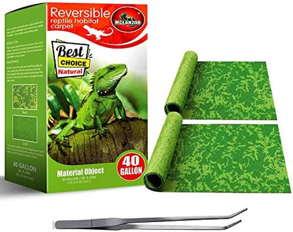 Reptile Carpet, 36 * 18in Pet Terrarium Liner,Reptiles Cage Mat/Substrate for Snakes, Chameleons, Geckos ands Kitchen Use(2sheets) with Tweezers Feeding Tongs