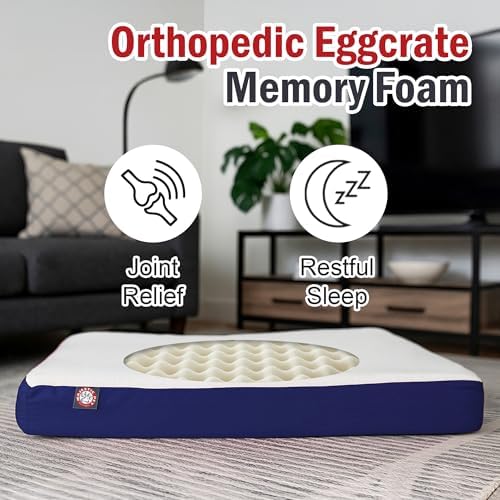 Majestic Pet 34x24x3 Inch Blue Orthopedic Memory Foam Rectangle Dog Bed – Medium Size Crate Dog Bed for Dogs with Joint Pain, Arthritis – Durable Pet Mattress with Egg Crate Foam, Washable Cover