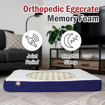 Majestic Pet 48x34x3 Inch Blue Orthopedic Memory Foam Rectangle Dog Bed – Large Size Crate Dog Bed for Dogs with Joint Pain, Arthritis – Durable Pet Mattress with Egg Crate Foam, Washable Cover