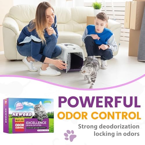 NEWORD Crystals Cat Litter Lightly Scented Litter Superior Odor Control 14 lbs Total (2 Pack of 7lb Bags) Soft-On-Paws Low Tracking Dust-Free Purple Silica Gel, Lavender