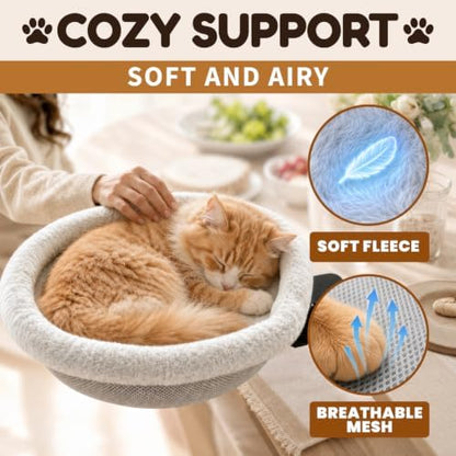 Cat Desk Bed, Clamp-On Cat Bed for Desk with Soft Fleece & Breathable Mesh, Foldable Cat Desk Hammock Holds 66 lbs, Fits Desks up to 3.3", Desk Cat Bed Attachment for Home Office, Bedside & Counter