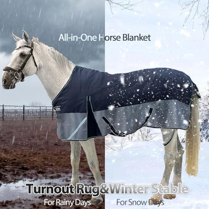 1200D Winter Horse Blanket,300g Fill,Black/Gray 81''