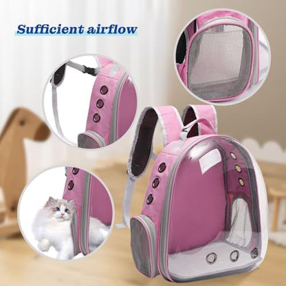 Vivicreate Large Cat Backpack Carrier for Travel and Hiking Transparent Pet Bubble Backpack for Cats up to 20lbs with Ventilation and Padded Straps Mochila para Gatos transportadora mascotas (Pink)