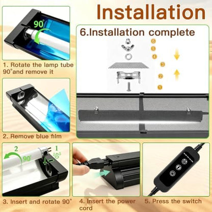 T5 10.0 UVB Reptile Light Fixture Combo Kit with Upgraded Timer Controller, 5 Timing 6H/8H/10H/12H/24H Auto Cycle, 8W High Output UVA UVB Light for Desert Bearded Dragon, Lizard, Turtle (12.5Inch)