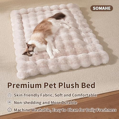 SOMAHE Soft Plush Cat Bed Mat, Machine Washable, Small 23x15 Milky White