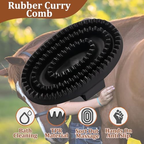 Curry Comb Kit, 6 Ring Curry Comb & Rubber Brush