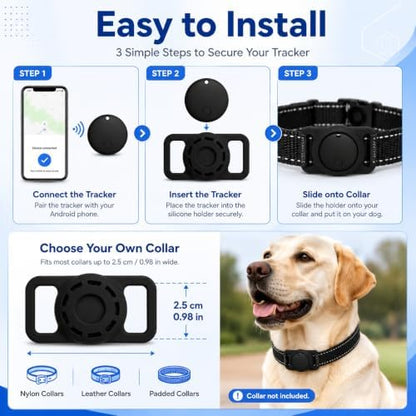 GPS Smart Collar for Dogs, Android Pet Tag. Waterproof, Google Find My Compatible, No Monthly Fee. Advanced Tracker ensures Safety for Small to Large Dogs. (Tracker for Dog)