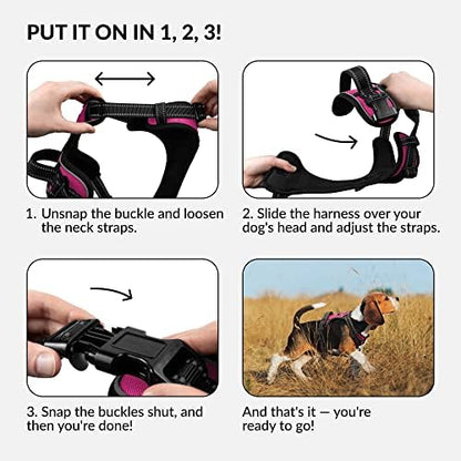 CollarDirect No Pull Reflective Dog Harness with Handle and Front Clip, Adjustible Soft Padded Vest for Small to Large Dogs Training and Walk (Size M, Pink)