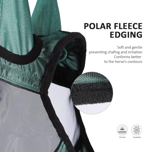 Harrison Howard Horse Fly Mask with Ears, Half Face Fly Mask for Horses, UV Protection, Large Eye Space Hunter Green M