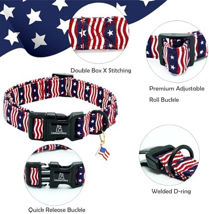 Lionheart glory American Flag Dog Collar, 4 of July Patriotic Independence Day Dog Collar Heavy Duty Adjustable Dog Collars for Small Dogs Pet Gift Summer Collars