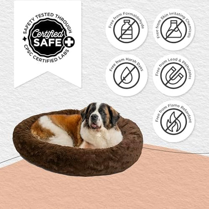 Best Friends by Sheri The Original Calming Donut Dog Bed for Extra-Large Dogs up to 150 lbs, Lux Faux Fur, Dark Brown, 45" x 45"