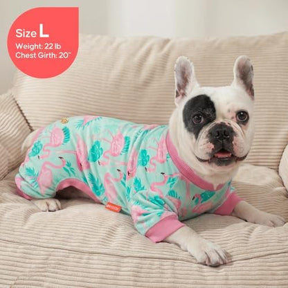 KYEESE Velvet Dog Pajamas for Small Dogs Soft Onesie Shirt, Flamingo